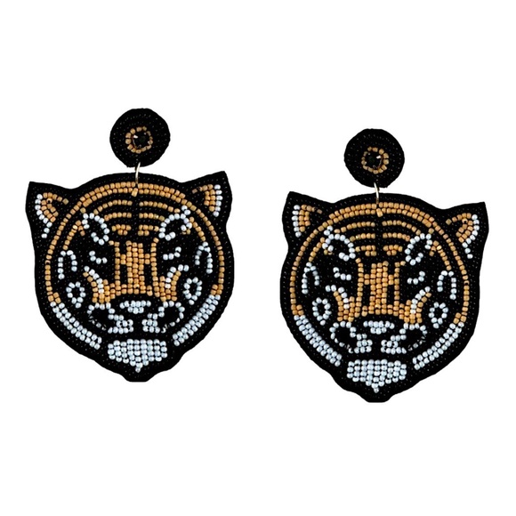 Beaded Tiger Earring, Go Tigers Game Day Football Earring - Picture 1 of 3